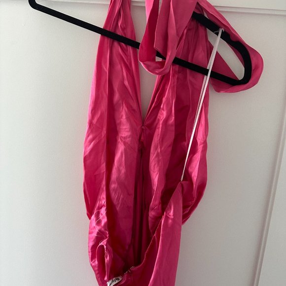 NWT Reformation Veria Silk Maxi Dress Sz 12 Flambe Pink Halter Neckline - Picture 8 of 9